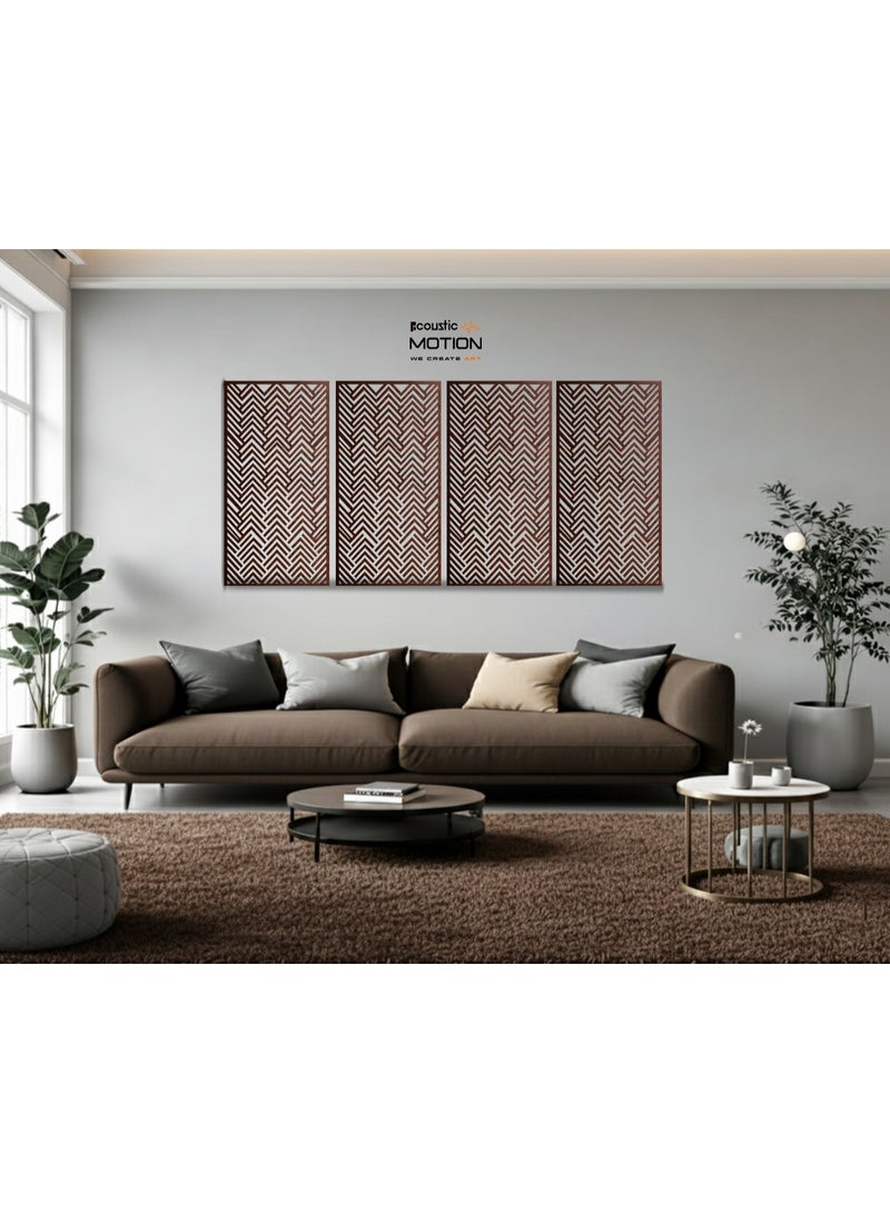 ACOUSTIC MOTION® Wooden MDF Wall Art Decor Panels, VECTRA Design with Double-Face Tape, Modern Brown Wall Hanging for Home, Living Room, Bedroom, Office & Hotel, 25×50×0.5 cm, 4-Piece Set - Image 3